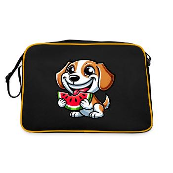 Beagle Watermelon Cute Dog with Melon Summer - Retro Bag - black/gold - Back