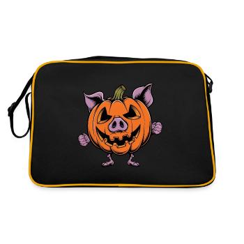 Drôle de cochon citrouille dessin animé d’Halloween - Sac Retro - noir/or - Dos