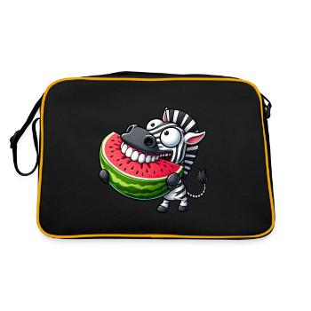 Skurriles Zebra Wassermelone Fröhlich Zähne Zeigen - Retro Tasche - Schwarz/Gold - Hinten