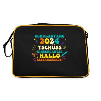 Eltern Schulkind Grundschule Erste Klasse Einschul - Retro Tasche - Schwarz/Gold - Hinten