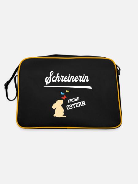 Schreinerin Ostern Geschenk Schreinerei Osterhase - Retro Tasche - Schwarz/Gold - Hinten
