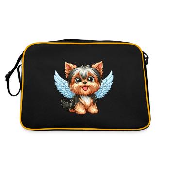 Niedlicher Yorkshire Terrier mit Engelsflügeln - Retro Tasche - Schwarz/Gold - Hinten