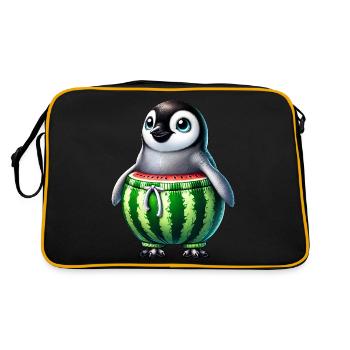 Pingouin drôle avec melon melon fruit de pastèque - Sac Retro - noir/or - Dos