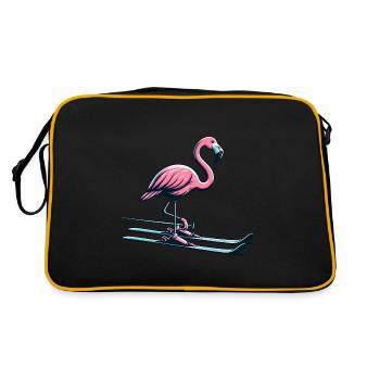 Skurriler Skifahrer-Flamingo auf der Piste - Retro Tasche - Schwarz/Gold - Hinten