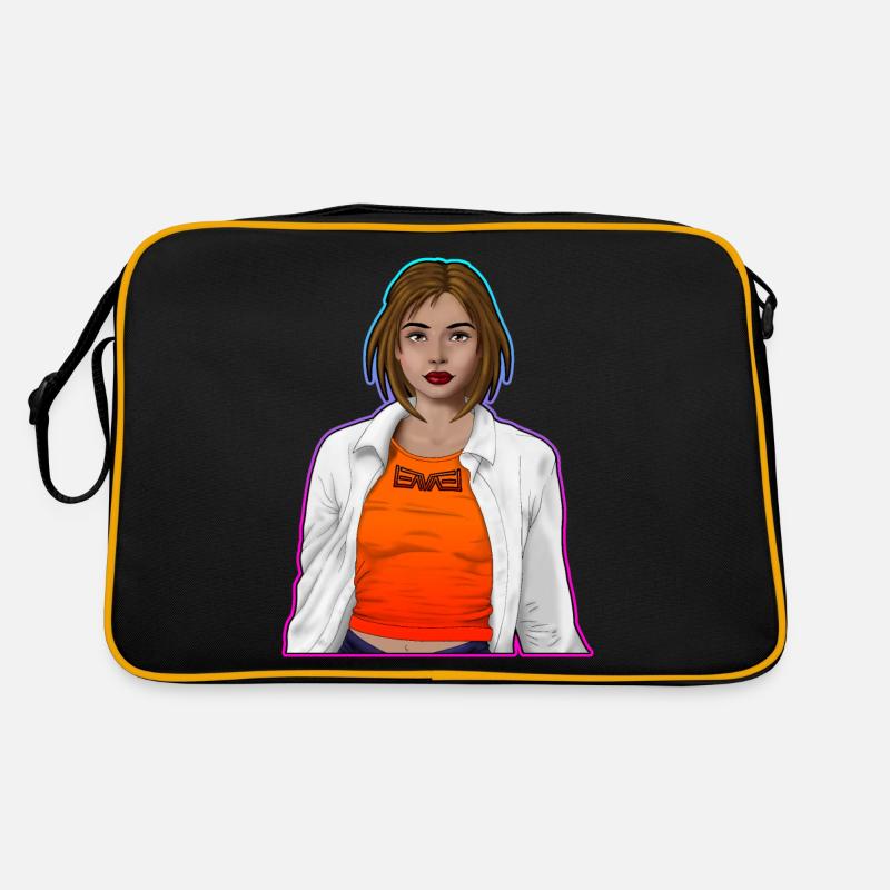 Hübsche Frau mit Hemd mit türkis/pink Rahmen Retro Tasche