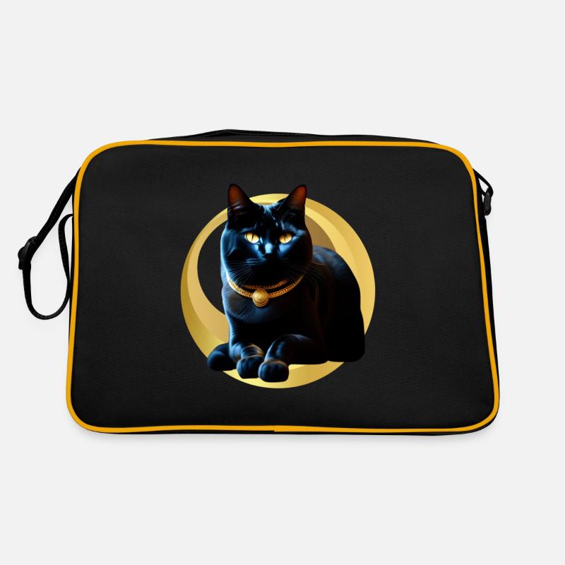 Black cat golden collar Retro Bag