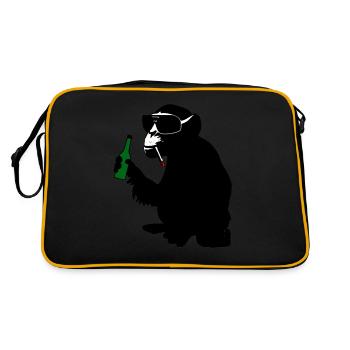 monkey with beer bottle - Retro Bag - black/gold - Back