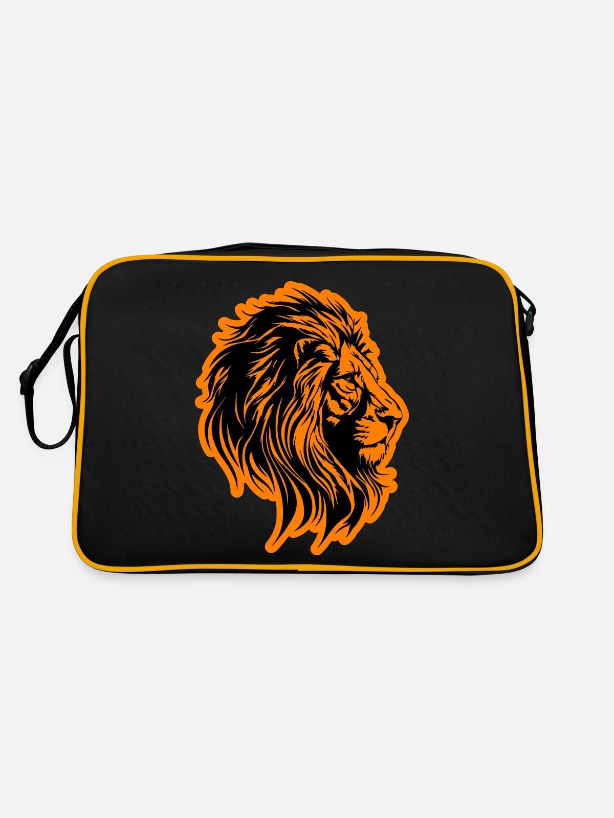 Löwenkopf Symbol Löwe - Retro Tasche - Schwarz/Gold - Hinten
