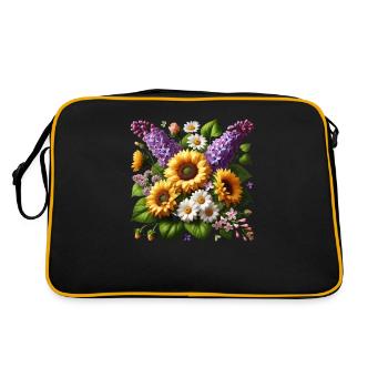Sonnenblumen Flieder Margeriten Blume floral - Retro Tasche - Schwarz/Gold - Hinten