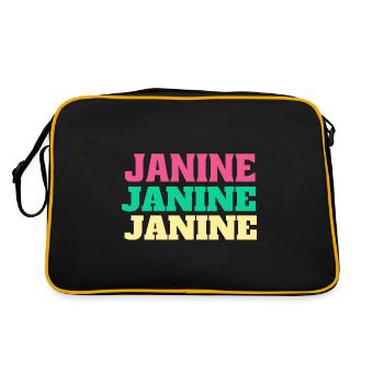 Janine Geburtstag Geschenke Name Janine Vorname - Retro Tasche - Schwarz/Gold - Hinten
