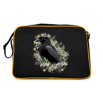 Mystischer schwarzer Rabe Krähe - Retro Tasche - Schwarz/Gold - Hinten