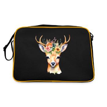 Festzelt Rehkopf mit Blumen - Retro Tasche - Schwarz/Gold - Hinten