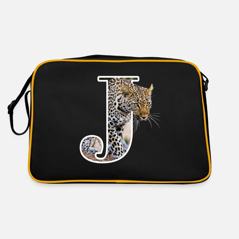 J J Jaguar Alphabet Tiere - Retro Tasche - Schwarz/Gold