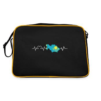 Kasachen Herzschlag Kasachstan - Retro Tasche - Schwarz/Gold - Hinten