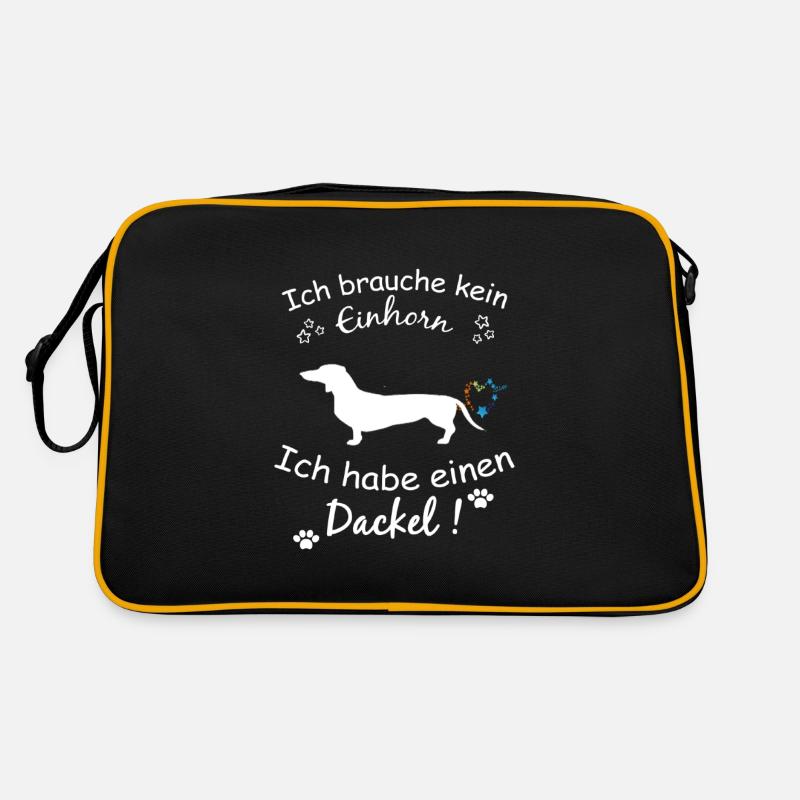 Dackel Hund - Dackel - Retro Tasche - Schwarz/Gold