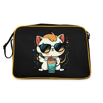 Katzenliebe: Strand und Cocktail - Retro Tasche - Schwarz/Gold - Hinten
