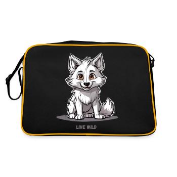 Weißer Wolf "Live Wild" - Retro Tasche - Schwarz/Gold - Hinten