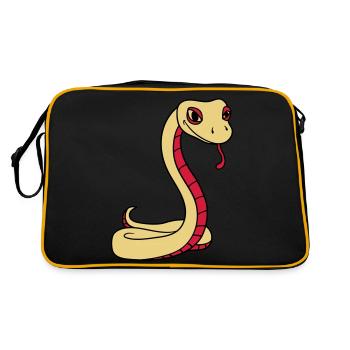 schlange gesicht kopf gecko eidechse echse reptil - Retro Tasche - Schwarz/Gold - Hinten