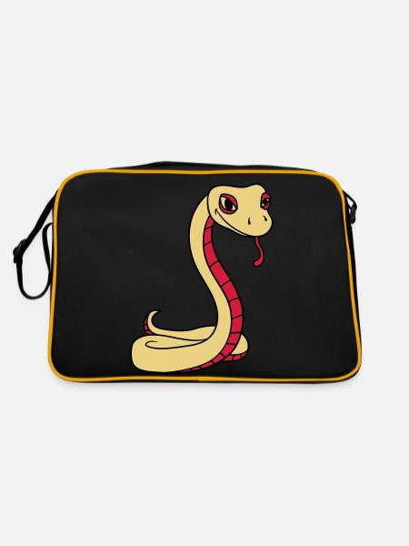 snake face head gecko lizard real reptile - Retro Bag - black/gold - Back