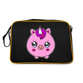 Kleines rundes Einhorn Schwein Kinder Geschenk - Retro Tasche - Schwarz/Gold - Hinten