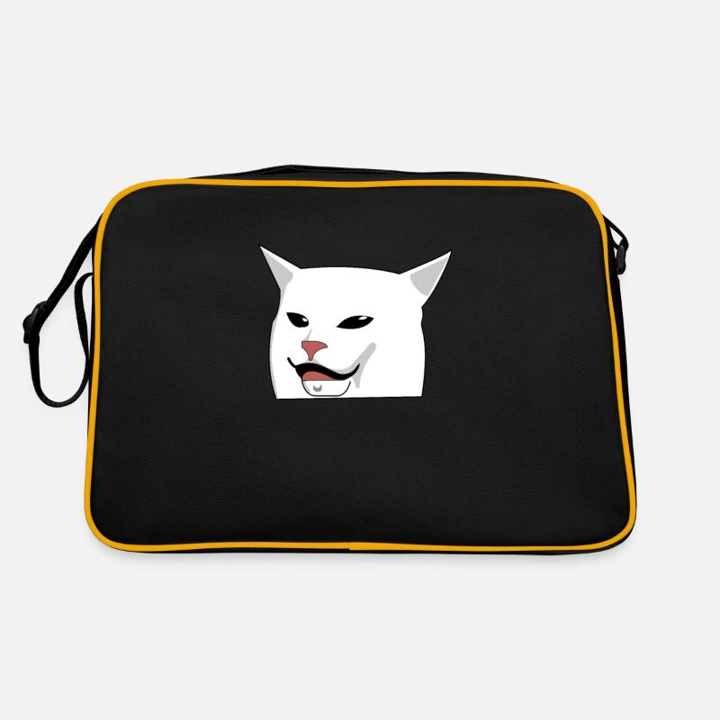 Katze Meme am Tisch - Retro Tasche - Schwarz/Gold