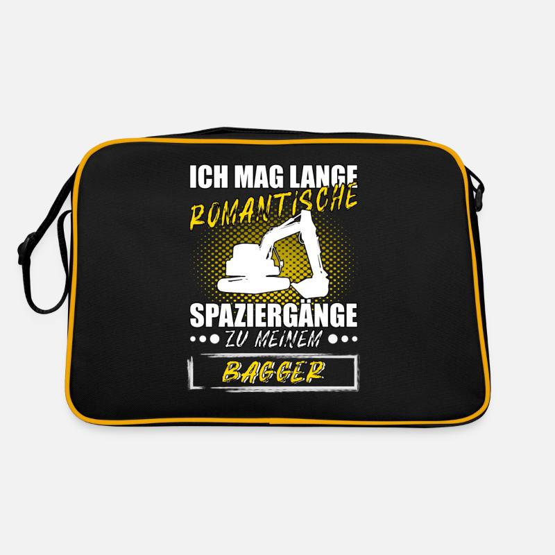 Bagger Baggerfahrer Bau Baustelle - Retro Tasche - Schwarz/Gold