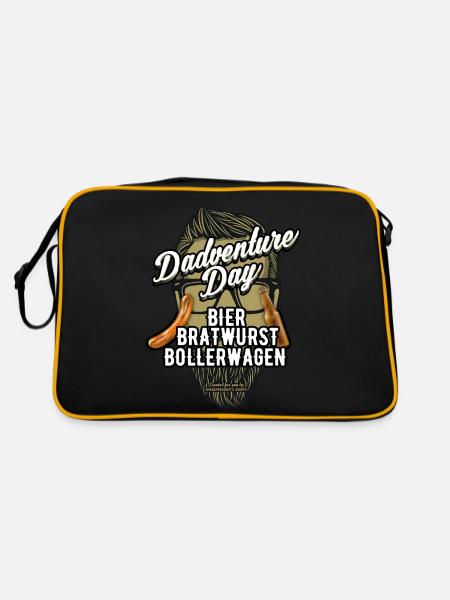 Vatertag T Shirt Dadventure Day - Retro Tasche - Schwarz/Gold - Hinten