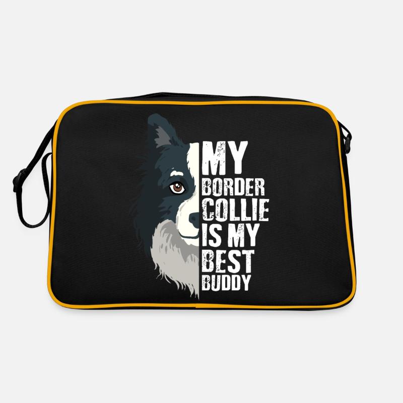 Border Collie Geschenk für einen Hundebesitzer - Retro Tasche - Schwarz/Gold