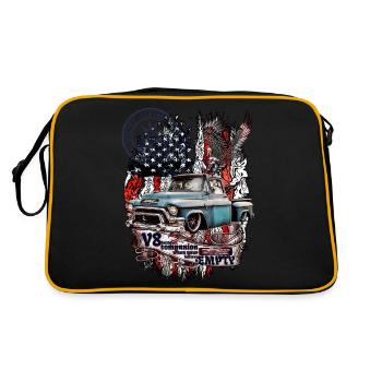 Legendärer V8 LKW auf Amerikanischer Flagge Adler - Retro Tasche - Schwarz/Gold - Hinten