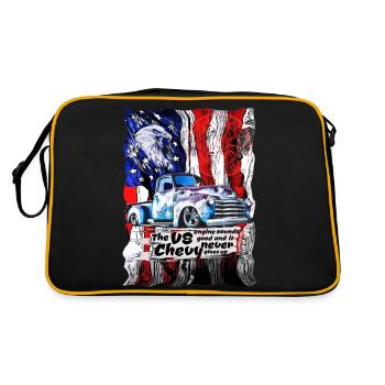 V8 Chevy Pickup Truck on American Flag - Retro Bag - black/gold - Back