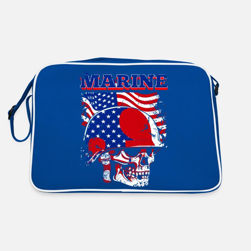 Ein beängstigender Marineschädel mit US Flagge Retro Tasche