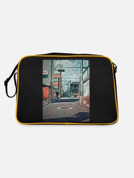Vintage 90er Jahre Japan Schulfahrt Malerei Japan Liebhaber - Retro Tasche - Schwarz/Gold - Hinten