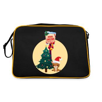 Weihnachten mit Rentier und Tannenbaum - Retro Tasche - Schwarz/Gold - Hinten