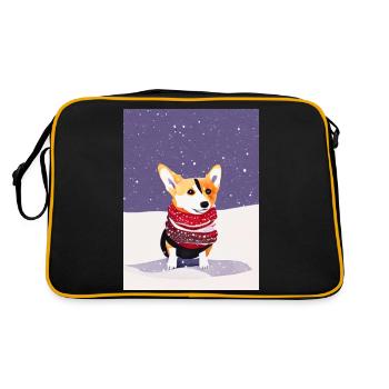 Niedlicher Corgi mit rot-weißem Weihnachtsschal - Retro Tasche - Schwarz/Gold - Hinten