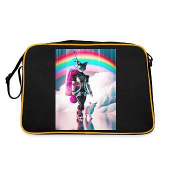 Cyborg Katzen Sci-fi Geisha Geschenkidee - Retro Tasche - Schwarz/Gold - Hinten