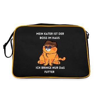 Mein Kater ist der Boss - Retro Tasche - Schwarz/Gold - Hinten