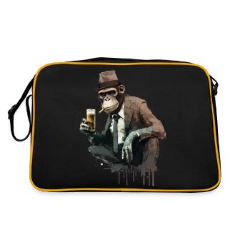 Gangster chimpanzee with beer in a crouch - Retro Bag - black/gold - Back
