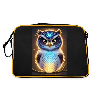 Süße Eule mit leichtender neon Aura & großen Augen - Retro Tasche - Schwarz/Gold - Hinten