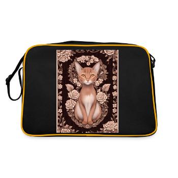 Woodcut of a cat with roses - Retro Bag - black/gold - Back