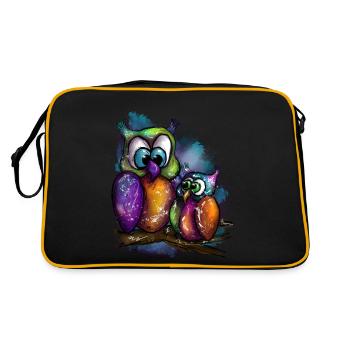 Owls older with young - Retro Bag - black/gold - Back