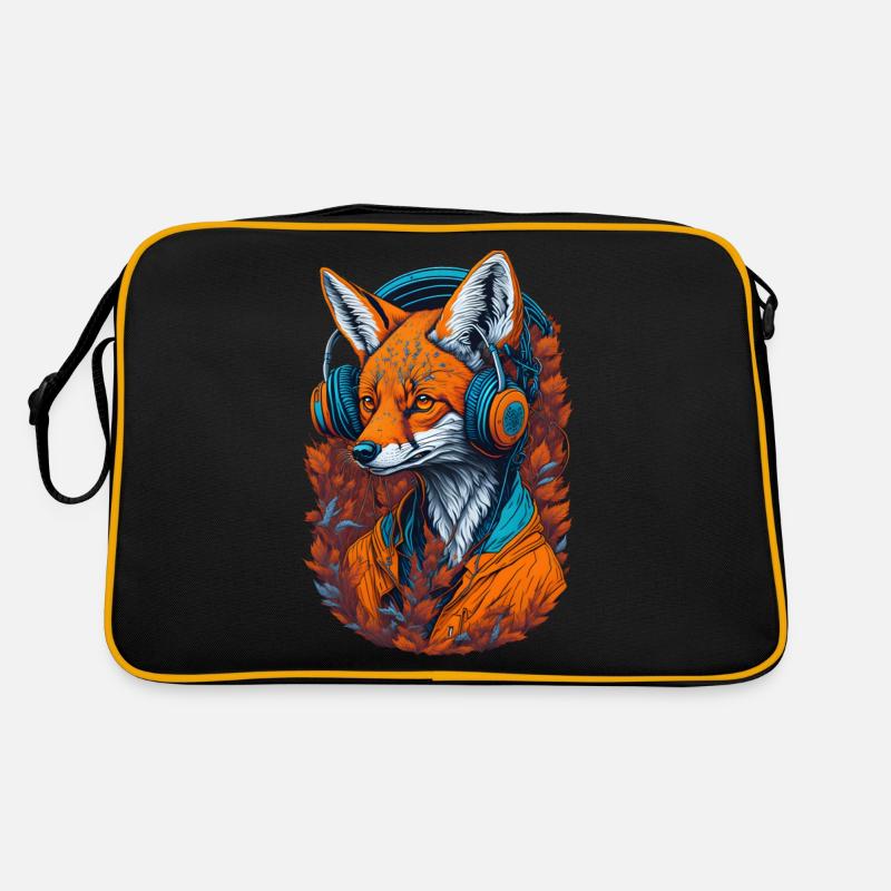 Renard avec écouteurs Foxes Lovers Animaux - Sac Retro - noir/or