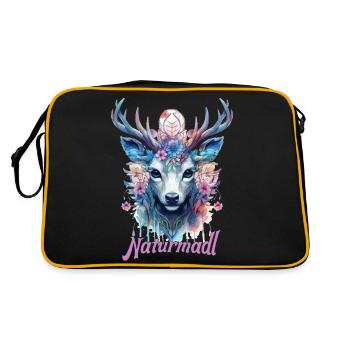 Hirsch Naturmadl Krafttier Dorffest Tracht - Retro Tasche - Schwarz/Gold - Hinten