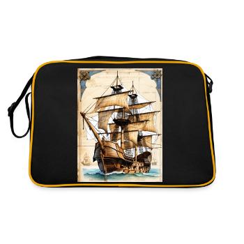 Piratenschiff #2 - Retro Tasche - Schwarz/Gold - Hinten