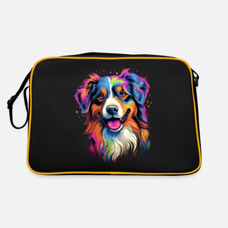 Australian Shepherd - bunter Hund - Retro Tasche - Schwarz/Gold