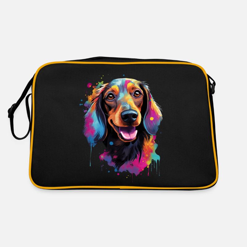 bunter Dackel Dachshund bunter Hund - Retro Tasche - Schwarz/Gold