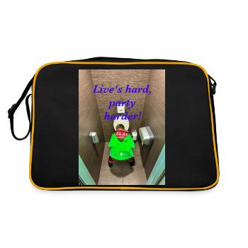 Lebe hart, feiere härter! - Retro Tasche - Schwarz/Gold - Hinten