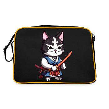 Samurai-Katze #42 - Retro Tasche - Schwarz/Gold - Hinten