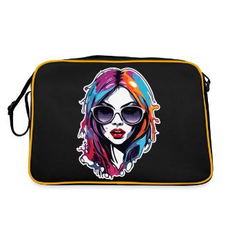 Frau / hübsch / Porträt / buntes Haar / Model - Retro Tasche - Schwarz/Gold - Hinten