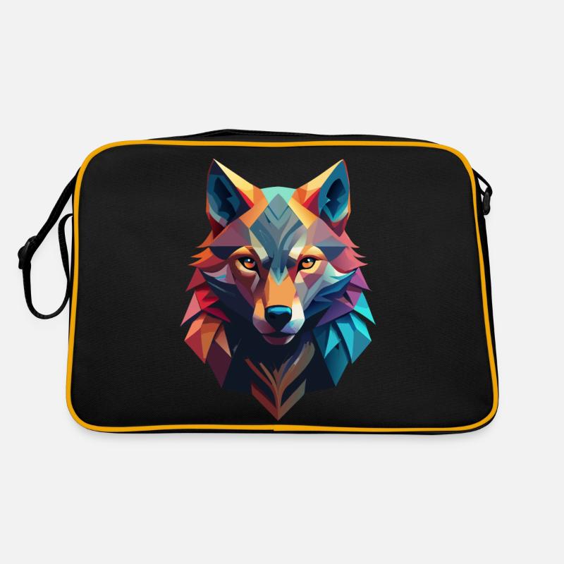 Low poly avatar of a wolf - Retro Bag - black/gold