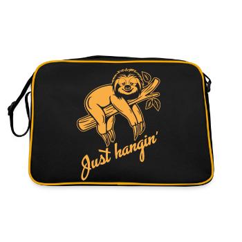 Faultier - Lustiger Spruch - Just hanging - Retro Tasche - Schwarz/Gold - Hinten
